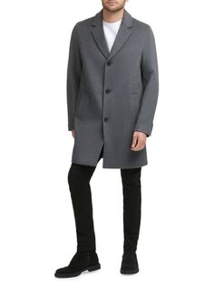 Пальто из смесовой шерсти с вырезом на воротнике Cole Haan, цвет Light Grey