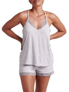 Пижамный комплект из 2 предметов: кружевная майка и шорты Tahari, цвет Light Grey