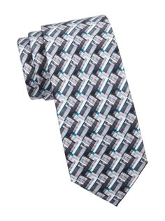 Шелковый галстук с геометрическим рисунком Brioni, синий