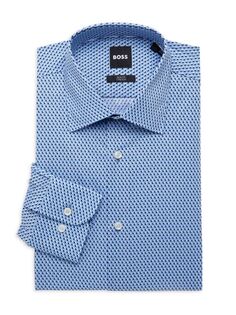 Эластичная классическая рубашка узкого кроя Hank в горошек Boss, синий