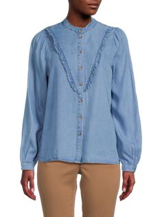Рубашка из шамбре с рюшами Saks Fifth Avenue, цвет Light Indigo