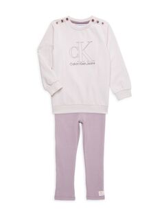 Комплект из двух предметов: свитер и леггинсы вафельной вязки для маленькой девочки Calvin Klein, сирень