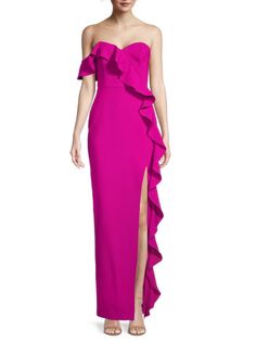 Платье-колонна без бретелек с воланами Aidan Mattox, цвет Magenta
