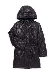 Стеганая удлиненная куртка с капюшоном для маленьких девочек и девочек Urban Republic, черный