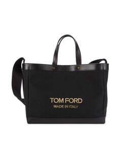 Сумка-тоут с кожаной отделкой и логотипом Tom Ford, черный