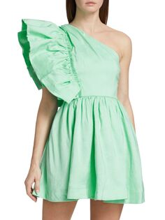 Мини-платье Bonjour на одно плечо Aje, цвет Marine Green