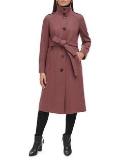 Пальто в стиле милитари с поясом из смесовой шерсти Kenneth Cole, цвет Mauve