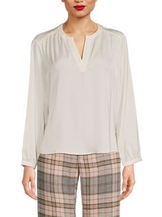 Атласная блузка с разрезом на шее Calvin Klein, цвет Mascarpone
