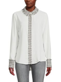 Однотонная рубашка с твидовой отделкой Ellen Tracy, цвет Marshmallow