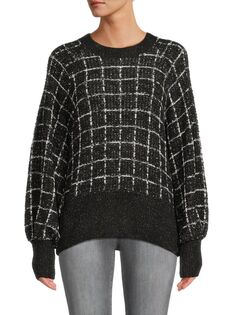 Твидовый свитер с оконным стеклом Karl Lagerfeld Paris, черный