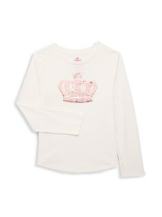 Футболка с откидной крышкой и пайетками и логотипом Little Girl&apos;s Crown Juicy Couture, цвет Marshmallow