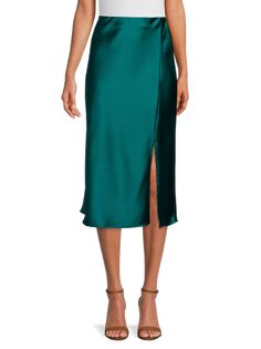 Атласная юбка-миди с высоким разрезом Renee C., темно-зеленый