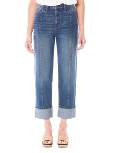 Свободные прямые джинсы до щиколотки с высокой посадкой Nicole Miller, цвет Medium Blue