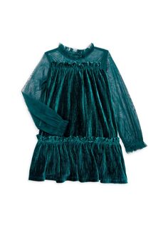 Плиссированное велюровое платье для маленькой девочки Bcbgirls, темно-зеленый