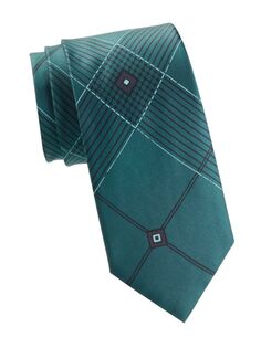 Шелковый галстук с геометрическим рисунком Brioni, темно-зеленый