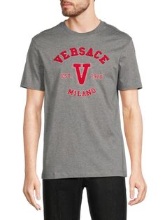 Футболка с круглым вырезом и логотипом колледжа Versace, цвет Medium Grey