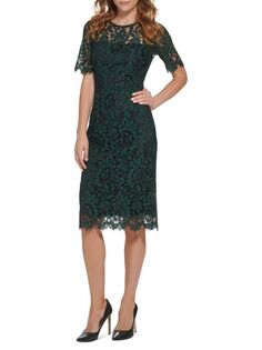 Кружевное платье-футляр с коротким рукавом Eliza J, темно-зеленый