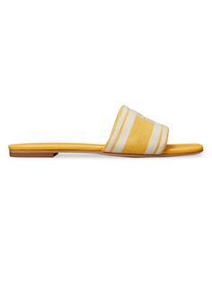 Жаккардовые сандалии на плоской подошве в полоску с логотипом Tory Burch, цвет Mellow Yellow