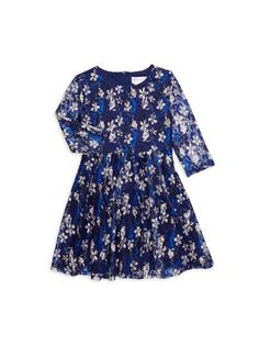Кружевное платье с цветочным принтом для маленькой девочки Us Angels, темно-синий