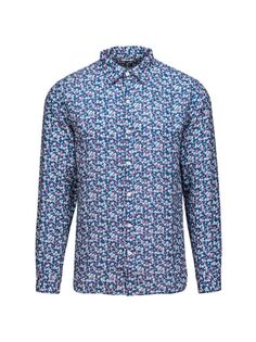 Льняная рубашка с длинным рукавом с цветочным принтом Amalfi Swims, темно-синий