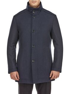 Однотонное пальто из смесовой шерсти приталенного кроя English Laundry, темно-синий