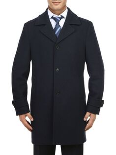 Облегающее верхнее пальто из смесовой шерсти и твила English Laundry, темно-синий