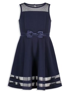 Платье Illusion с сетчатым подолом для девочек Calvin Klein, темно-синий