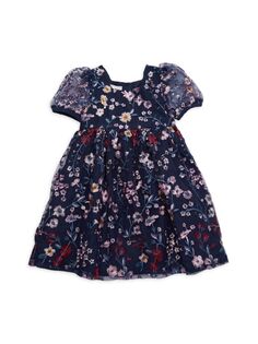 Платье с цветочной вышивкой для маленькой девочки Pippa &amp; Julie, темно-синий