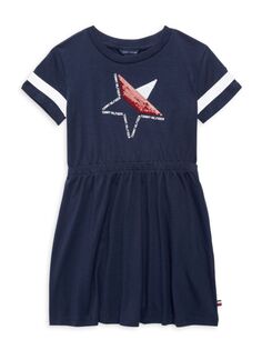 Платье-футболка со звездами для маленьких девочек Tommy Hilfiger, темно-синий