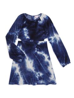 Платье с вырезом тай-дай для девочек Design History, темно-синий