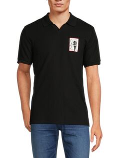 Хлопковая рубашка-поло Johnny с воротником контрастного цвета Pima Karl Lagerfeld Paris, черный