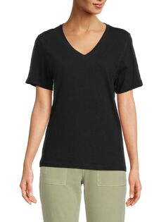 Хлопковая футболка с V-образным вырезом Saks Fifth Avenue, черный