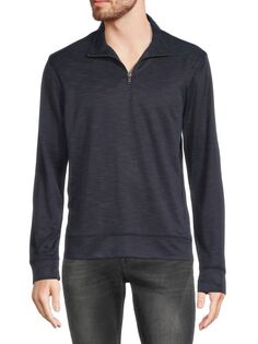 Трикотажная рубашка-пуловер с молнией на четверть Saks Fifth Avenue, цвет Navy Blaze