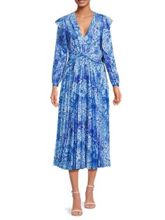 Плиссированное платье-миди с принтом Derek Lam 10 Crosby, темно-синий