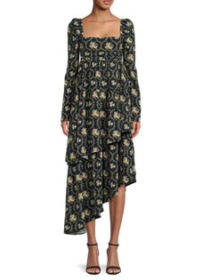 Асимметричное ярусное платье макси с цветочным принтом Weworewhat, цвет Navy Multi