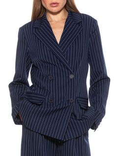 Двубортный пиджак в тонкую полоску Alexia Admor, цвет Navy Stripe
