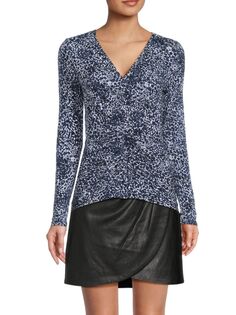 Топ с длинными рукавами и принтом Bcbgmaxazria, цвет Navy White