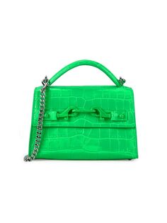 Сумка Lou из кожи с тиснением под крокодила сверху Rebecca Minkoff, цвет Neon Green