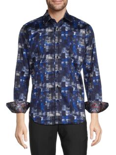 Рубашка классического кроя Rodney с абстрактной отделкой Robert Graham, темно-синий