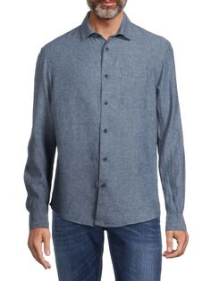 Рубашка на пуговицах с длинными рукавами из смесового льна Saks Fifth Avenue, темно-синий