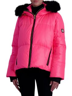 Пуховик Aprés-Ski Toscana с отделкой из овчины Mtl By Gorski, цвет Neon Pink Black
