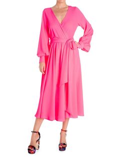 Платье миди Venus с поясом и запахом Meghan La, цвет Neon Pink