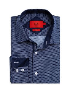 Рубашка приталенного кроя с сотовым узором Elie Balleh, темно-синий