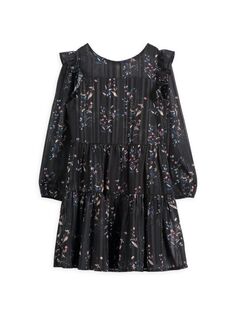 Шифоновое платье в полоску с цветочным принтом для девочек Zac Posen, черный