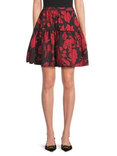 Мини-юбка с цветочным принтом Valentino, цвет Nero Rosso
