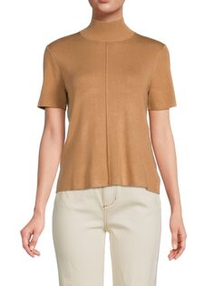 Трикотажная футболка в рубчик с воротником-стойкой Saks Fifth Avenue, цвет New Camel