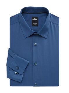 Современная классическая рубашка приталенного кроя с геометрическим рисунком Brooklyn Brigade, темно-синий