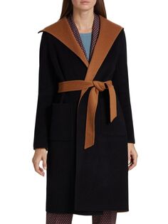 Пальто с запахом из смесовой шерсти Elie Tahari, цвет Noir Camel