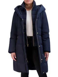 Фирменное двухслойное пуховое пальто Cole Haan, темно-синий