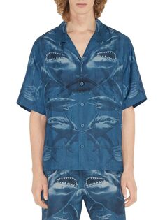 Шелковая рубашка с принтом «Гавана» Burberry, темно-синий